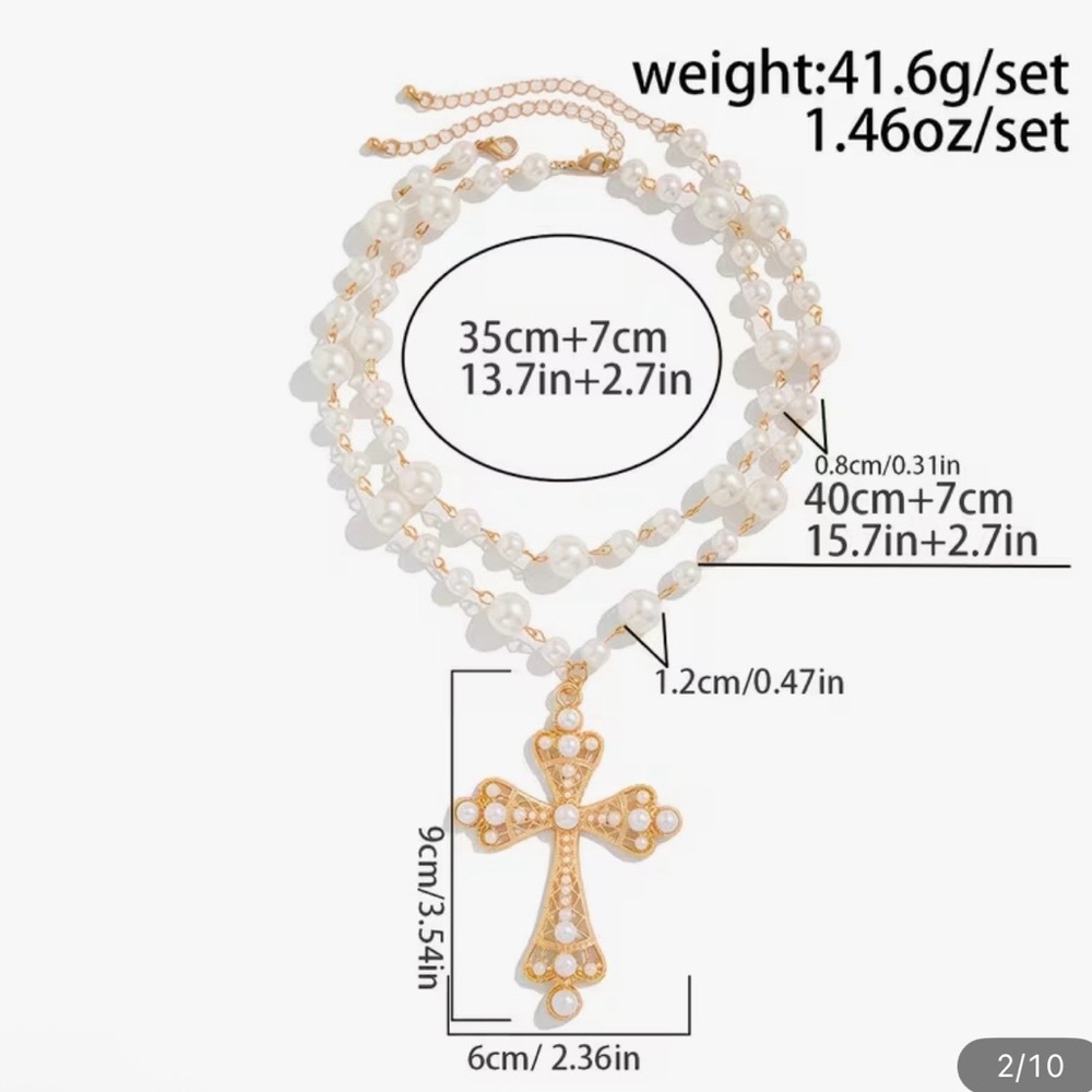 Elegant Pearl and Silver Cross Necklace - Picture 4 of 4